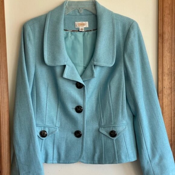 TALBOTS Sky Blue Wool Blend Long Sleeve Envelope Pocket Blazer 12 - Picture 5 of 16